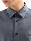 AX ARMANI U Camicia microfantasia con piccolo logo BLU/GRIGIO