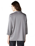 EMMEMARELLA1 Camicia in raso stretch con volant grigio