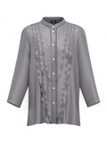 EMMEMARELLA1 Camicia in raso stretch con volant grigio