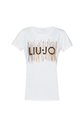 LIU JO JEANS T-shirt girocollo con logo strass bianco