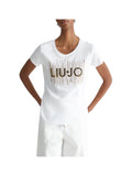 LIU JO JEANS T-shirt girocollo con logo strass bianco