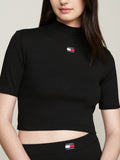 Maglia collo alto a costine cropped